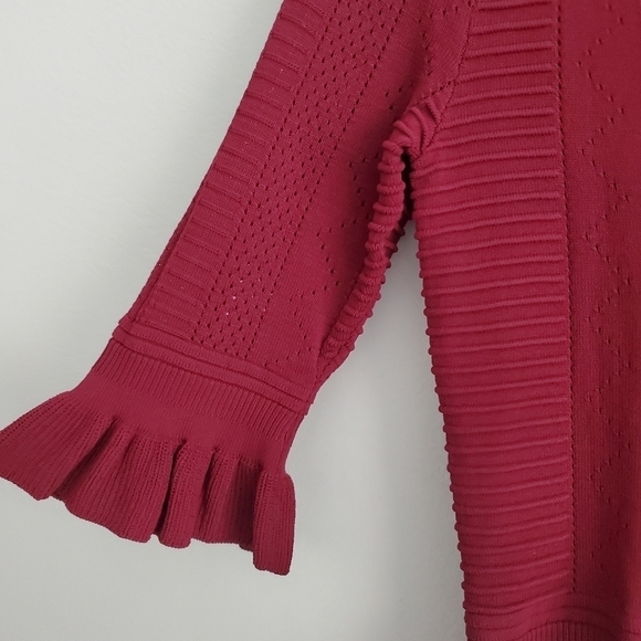 Torn by Ronny Kobo Maroon Knit Sweater Ruffle Peplum - Picture 5 of 7